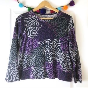 Croft & Barrow Digital Lavender Purple Abstract Floral Crop Long Sleeve Top